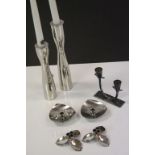 Four Pairs of White Metal Candlesticks including Scandinavian and Canadian