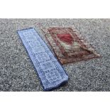 Blue Ground Wool Runner Rug, 190cms x 48cms together with Red Ground Rug, 144cms x 91cms