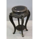 Oriental Hardwood Carved Jardiniere Stand, 36cms diameter x 69cms high