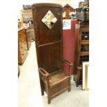 1930's / 40's Oak Hall Stand with Mirror, Coat Hooks, Lift Lid Seat and Two Arm Stickstands, 65cms