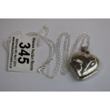 Silver Heart Shaped Locket with Embossed Decoration on Silver Chain