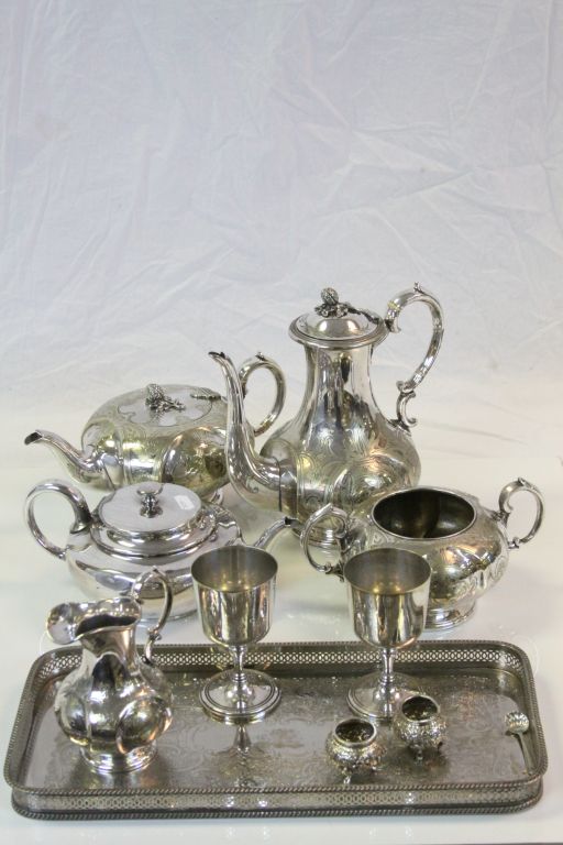 Collection of white metal & vintage Silver plate to include teaset, goblets etc