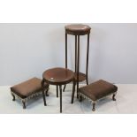 Early 20th century Octagonal Jardiniere Stand, Circular Coffee Table and Pair of Upholstered Foot