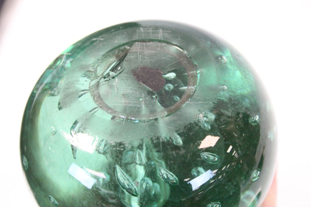 Two 19th Century Green Glass "Dump" Paperweights with air bubble decoration, and rough pontil bases, - Image 4 of 4