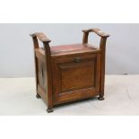 Early 20th century Mahogany Piano Stool with Brass Studded Leather Seat above a hinged drop door