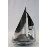 Art Deco Chromed model of a Sailing Boat, on circular dish base, stands approx 34.5cm