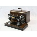 Vintage Wooden Cased ' BSM ' Sewing Machine with Key