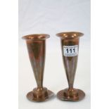 Pair of Early 20th century Arts and Crafts Weighted Copper Vases, 15cms high
