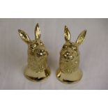 Pair of Gold Plated Condiments in the form of Rabbits with Glass Eyes