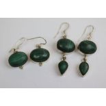 Two Pairs of Silver and Malachite Drop Earrings