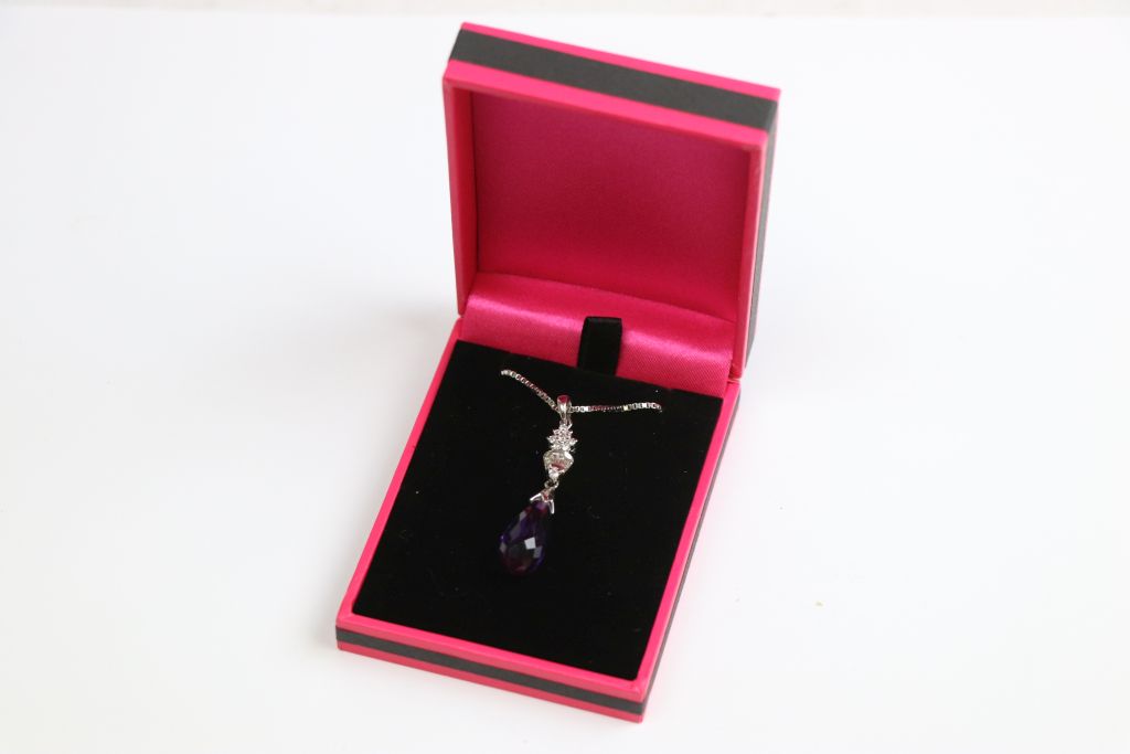 14ct White Gold Amethyst and Diamond Pendant Necklace