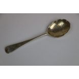 Silver Jam / Fruit Spoon with Engraved and Crimped Edge Bowl, Sheffield 1909