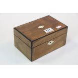 Victorian Mahogany Jewellery Box with Bone Diamond Inlay and Escutcheon, Red Satin Lining and Key,