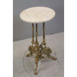 Marble Top Circular Table raised on a Gold Painted Ornate Metal Base, 40cms diameter x 72cms high