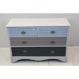 Edwardian Chest of Two Short over Two Long Drawers painted in Graduating Tones of Blue and Grey,