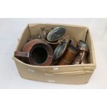 Box of Victorian Copper and Brass Kitchen Items