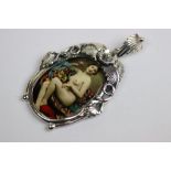 Silver and Enamel Pendant Necklace with Nude Pictorial Image