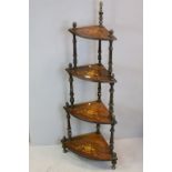 Victorian Walnut Inlaid Corner Four Tier Whatnot, 145cms high