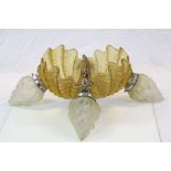 Large Art Deco Clamshell & Torchere design Glass hanging light with Chrome fittings and hanging