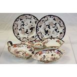 Two boxes of Mason's Ironstone ceramics in "Mandalay" pattern to include plates, bowls and serving