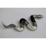 Silver Onyx and Moonstone Snake Brooch