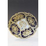 Late 19th century Meissen Cabinet Plate with Blue and White Ground and Relief Gilt Floral