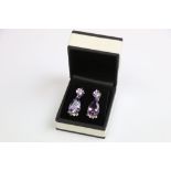 Pair of Silver CZ and Amethyst Drop Earrings