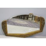 Art Deco Mirror with Gold Coloured Carved Frame, 75cms x 43cms