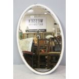 Vintage White Painted Framed Oval Bevelled Edge Mirror, 93cms long