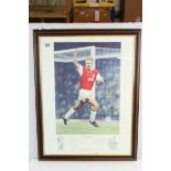 Football autograph - Dennis Bergkamp, Arsenal FC, framed and glazed Keith Fearon print, approx