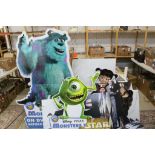 Group of cardboard cinema display stands to include Monsters Inc, Adams Family, LOTR, Harry Potter