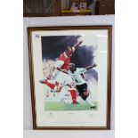 Football autograph - Ian Wright, Arsenal FC, framed and glazed Gary Keane print, approx 50cm x 66cm,