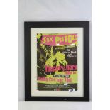 Music Memorabilia - Framed authentic Sex Pistols poster from Finsbury Park event on June 23rd