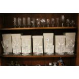 Seven Boxed Bernard York Limited Edition Engraved Glasses, Six with Air Twist Stems