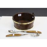 Scandinavian Wooden Brass Bound Barrel Bowl together with a Pair of Early 20th century John Grinsell