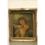 Oil on Canvas Gilt Framed Portrait of Two Angel Figures