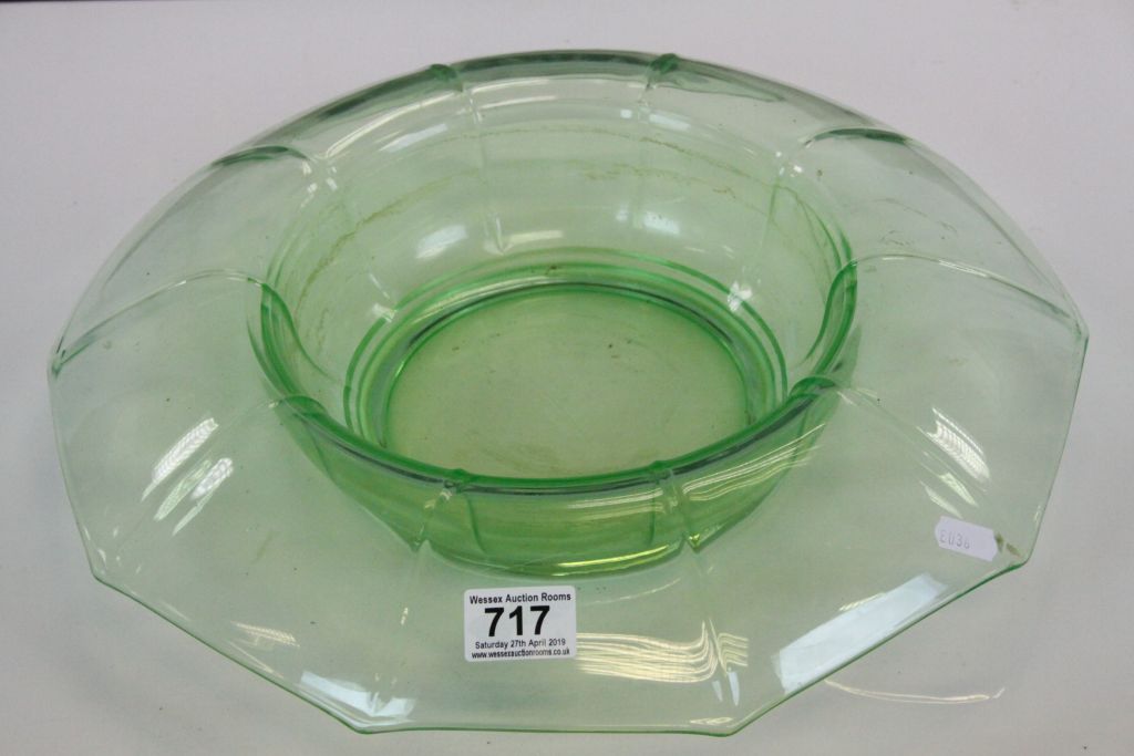 Early 20th century Uraniam Green Glass Fruit Bowl, 41cms diameter