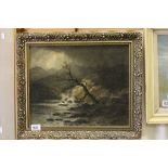 Oil on Canvas of Moonlit River Scene, 40cms x 33cms, gilt framed