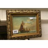 19th century Oil Painting of Ships at Sea with Figures