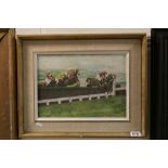 Ruby Burton Oil on Canvas Racing Horses over the Hurdles