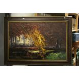 Jan Benort, Dutch Artist (1917 - 1996 ) Oil on Canvas of a Woodland Scene in Autumn, signed