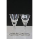 Pair of Drinking Glasses with Air Twist Stems, 15cms high