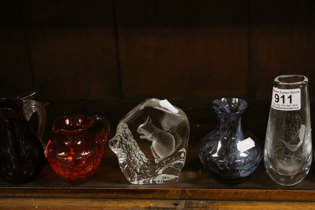 Eleven Items of Glass including Orrefors, Mats Jonasson's Squirrel Paperweight and a Panda Plaque, - Image 3 of 4