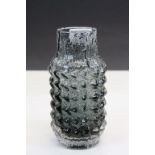 Whitefriars Textured Glass ' Pineapple ' Vase pattern 9731 in Pewter, 18cms high
