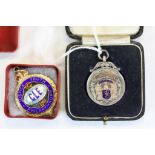 Boxed Hallmarked Silver gilt & Enamel RAOB fob Medallion 1941 and a boxed Hallmarked Silver & Rose