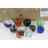 Collection of over 20 Glass Paperweights to include Langham, Mdina etc & four small cut glass