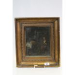 Antique framed & glazed Oil on board of a seated female working in a Kitchen, frame measures