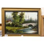 Oil Painting titled ' The Bridge at Moorend, near Frenchay ' signed G Harris