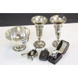 Small collection of vintage Hallmarked Silver items to include a cased Napkin ring, Bowl, pair of