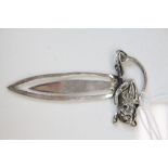 Large Silver Bookmark with Cat Finial